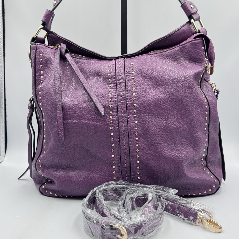 Montana West Purple Conceal Carry Hobo Bag Convertible Crossbody Gold Stud Purse